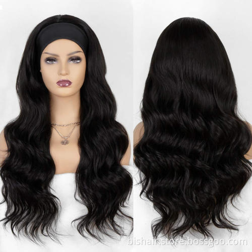 Body Wave headband wig natural color long wavy wig is suitable for black ladies without glue wig with headband 150% density